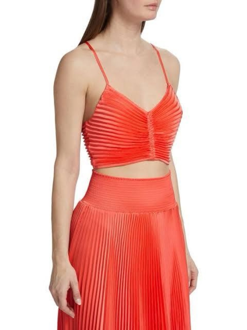A.L.C. Ari Pleated Satin Crop Top Spiced Coral Size 6